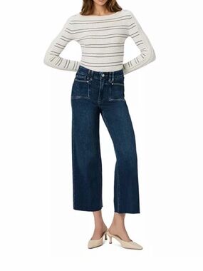 PAIGE womens Anessa Wide-Leg Jeans in Deep Blue Wash